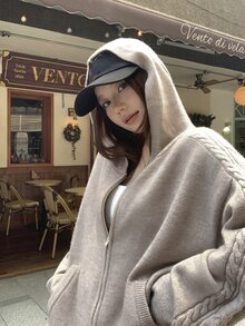 DAZY Women's Zip-Up Hoodie And Knit Pants 2 Pieces Set - Khaki - View 5