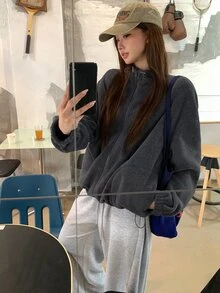 DAZY Women's Solid Color Dropped Shoulder Long Sleeve Loose Casual Regular Jacket - Grey - View 3