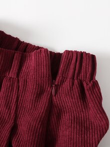 SHEIN Tween女孩酒紅色極簡休閒優雅通勤百褶長款梭織燈芯絨裙 - 酒紅色 - 查看 6