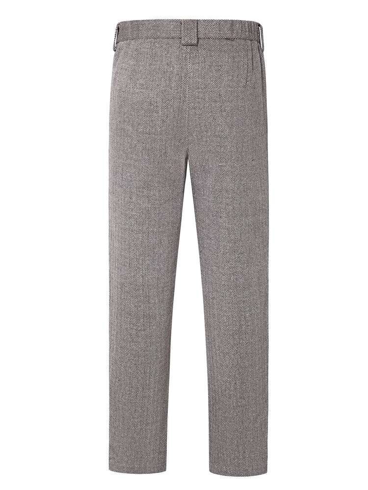 Manfinity Mode Men's Herringbone Tweed Double Pleated High Waist Casual Vintage Tapered Business Mature Daily Commute Home Outing Suit Pants, Formal, Old Money - Black and White - View 2