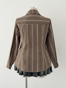 Sunspun Plus Size Striped Long Sleeve Shirt With Back Tie Fall - Multicolor - View 2