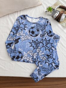 [4 Sets Randomly Sent 1 Set]2-Piece Set Tween Boys Game Console, Personalized Football & Headphone Pattern Crew Neck Knit Long Sleeve & Long Pants Snug Fit Loungewear Set, Spring/Autumn Soft Skin-Friendly Fabric, Suitable For Home And Outings - Multicolor - View 5