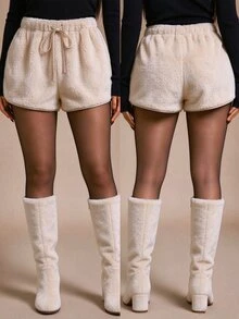 GlowEve CURVE Plus Size Autumn/Winter Lambswool Fashion Elegant Casual Home Shorts - Apricot - View 1