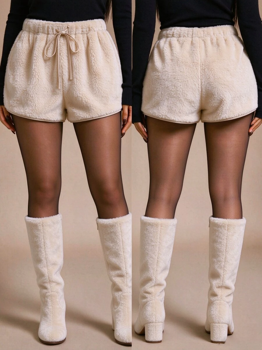 GlowEve CURVE Plus Size Autumn/Winter Lambswool Fashion Elegant Casual Home Shorts - Apricot - View 1