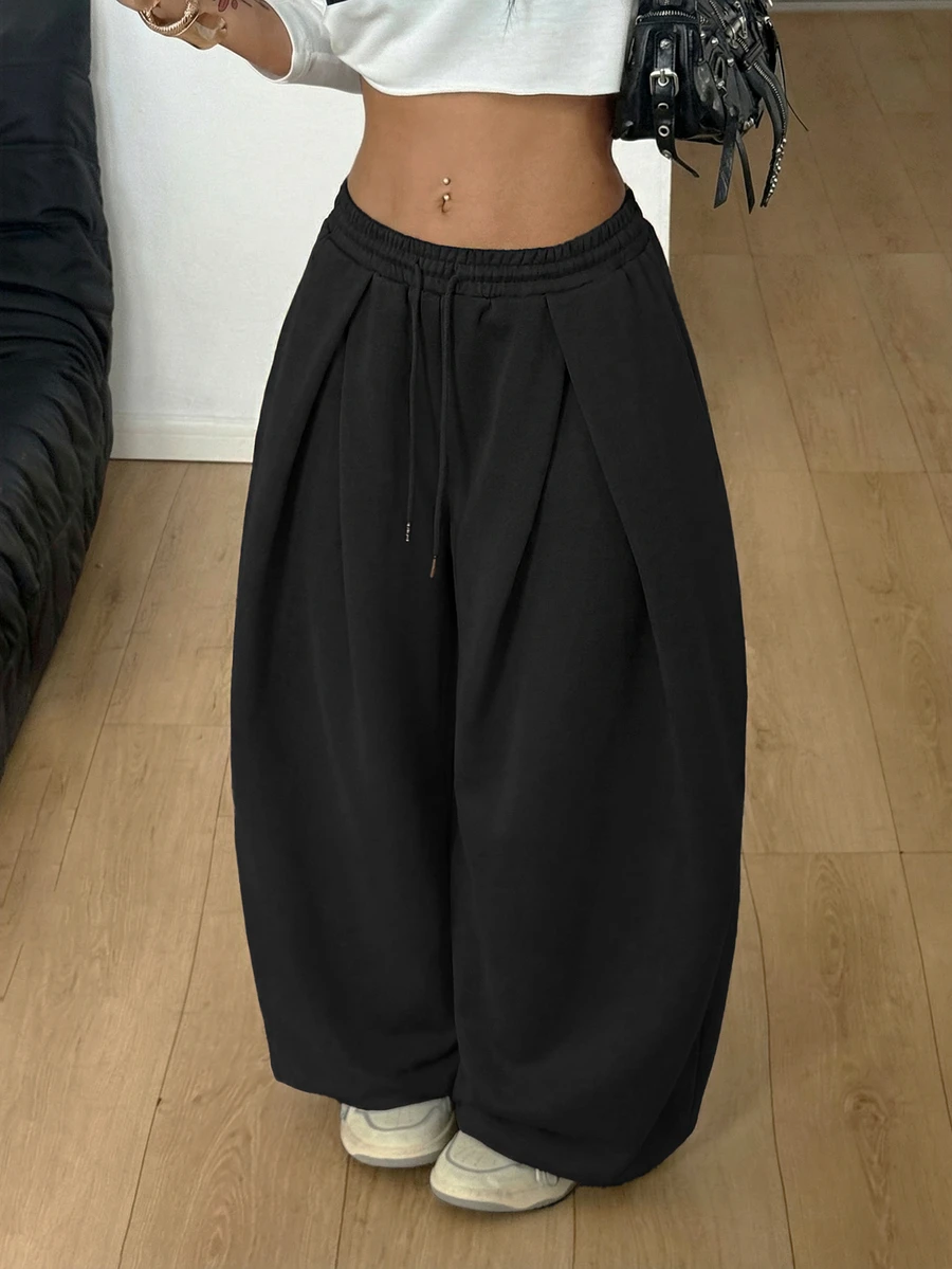 Coolane Women's Spring/Summer Streetwear Basic Daily Wear Going Out Back To School Sport Casual Black Baggy Low Rise Cuffed Banana Pants