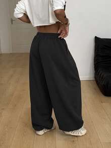 Coolane Women's Spring/Summer Streetwear Basic Daily Wear Going Out Back To School Sport Casual Black Baggy Low Rise Cuffed Banana Pants - Black - View 7