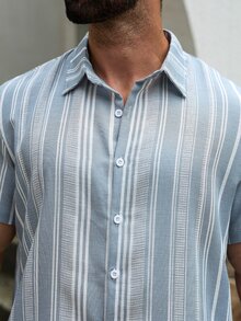 VENTUSAIL Men's Casual Holiday Striped Print Button-Front Short Sleeve Shirt Vacation Blue And White Striped Summer - Multicolor - View 4