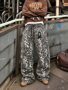Manfinity Dauomo 秋季戶外男士休閒長褲，舒適標準版長褲，簡約豹紋圖案設計，日常穿著 - 彩色 - 查看 1