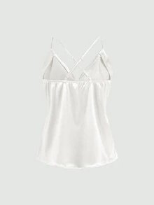 SHEIN 女士优雅日常2026春夏深V领缎面宽松亮面奢华吊带衫 - 白色 - 查看 8