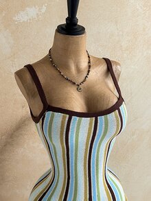 Soleia Colorblock Textured Beach-Style Cinched Waist Slim Fit Asymmetrical Hem Ruffle Trim Flattering Elegant Cami Dress For Casual Wear, Commute, Afternoon Tea, Date And Vacation - Multicolor - View 5