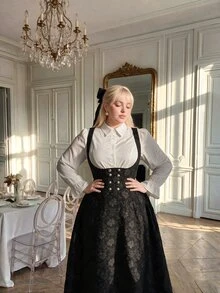 Lyrianda Plus Size Vintage Jacquard Button 2 In 1 Dress Fall - Multicolor - View 7
