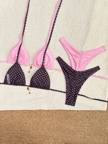 SHEIN Swim 2026春夏波点四件套泳装，粉色+紫色，高端沙滩度假比基尼套装 - 彩色 - 查看 5