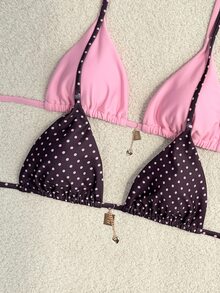 SHEIN Swim 2026春夏波点四件套泳装，粉色+紫色，高端沙滩度假比基尼套装 - 彩色 - 查看 7