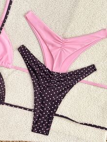 SHEIN Swim 2026春夏波点四件套泳装，粉色+紫色，高端沙滩度假比基尼套装 - 彩色 - 查看 6