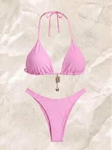 SHEIN Swim 2026春夏波点四件套泳装，粉色+紫色，高端沙滩度假比基尼套装 - 彩色 - 查看 2