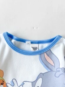 LOONEY TUNES X SHEIN Baby Boy Cartoon Print Long Sleeve Top And Leggings Loungewear Set - Blue - View 5