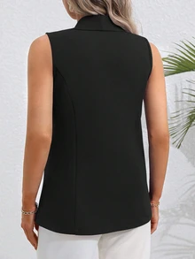 Vionelle Plus Size Women's Solid Color Minimalist Casual Sleeveless Blazer Vest - Black - View 2