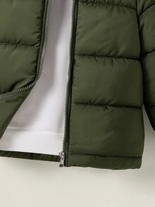 SHEIN 小男孩戶外街頭風紳士加厚填充外套，秋冬款 - 綠色 - 查看 5