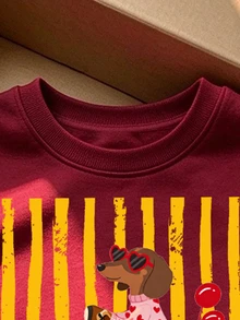 Setelan Baju Terusan dan Celana Panjang Lebar Motif Kartun Anak Anjing, Hati dan Garis-garis untuk Bayi Perempuan, Warna Merah Muda Mawar Putih, Musim Gugur dan Musim Dingin, 2 Potong - MultiWarna - View 6