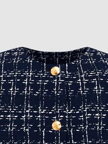 SHEIN Teen Girl Casual Minimalist Comfortable Round Neck Cardigan & Skirt Set - Navy Blue - View 3