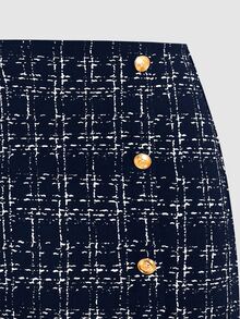 SHEIN Teen Girl Casual Minimalist Comfortable Round Neck Cardigan & Skirt Set - Navy Blue - View 6