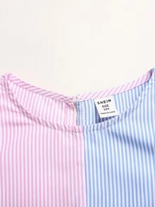 SHEIN Tween Girl Casual Daily Versatile Comfortable Patchwork Colorblock Short Flutter Sleeve Dress Tween Girl - Multicolor - View 5