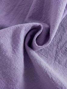 SHEIN Tween Girls/Tween Girl Girls Pastoral Floral Embroidered Pattern Ruffle Collar Puff Sleeve Dress,Versatile Round Neck Trim Contrast Color - Purple - View 9