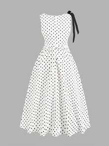 Teen Girl Casual Daily Versatile Comfortable Polka Dot Color Block Bow Decor Dress Teen Girl - White - View 2