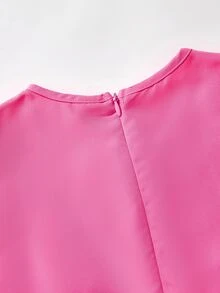 SHEIN 青少年女孩針織洋紅色拼接白色對比色休閒優雅長袖洋裝 - 玫紅色 - 查看 6