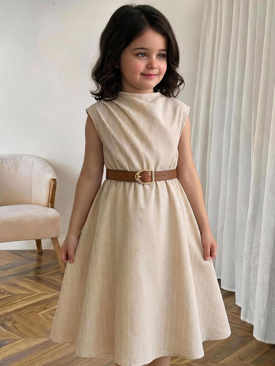 SHEIN 女童立領百褶設計休閒無袖洋裝 7歲生日夏季款 - 彩色 - 查看 1