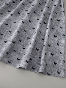 SHEIN 少女蝴蝶结印花褶皱圆领百搭连衣裙 - 彩色 - 查看 6