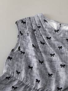 SHEIN 少女蝴蝶结印花褶皱圆领百搭连衣裙 - 彩色 - 查看 8