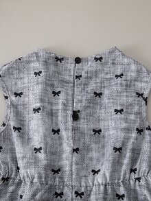 SHEIN 少女蝴蝶结印花褶皱圆领百搭连衣裙 - 彩色 - 查看 7