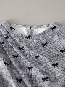 SHEIN 少女蝴蝶结印花褶皱圆领百搭连衣裙 - 彩色 - 查看 11