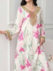SHEIN Vestido bordado retro para adolescentes - Multicolor - Ver 3