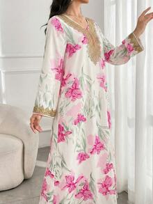 SHEIN Vestido bordado retro para adolescentes - Multicolor - Ver 4
