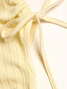 SHEIN فستان طويل كاجوال أنيق للفتيات المراهقات بلون موحد، بكتف واحد وتجاعيد وفيونكة وخصر مطاطي، مناسب للربيع/الصيف والخروجات - أصفر - مشاهدة 5
