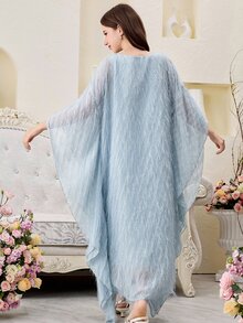 SHEIN Sky Blue,Summer,Elegant,Party, Al-Adha Teen Girls Arabic Abaya Turkish,Fringe Middle Eastern Kaftan,Modest Long Dress,Loose Round Neck - Baby Blue - View 2
