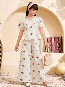SHEIN Tween Girl Floral Printed Elegant Tank Top & Straight Leg Pants Set, Tween Girl - White - View 4