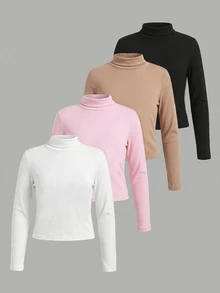 SHEIN Young Girl Young Girl Kids 4PCS Young Girls T-Winter Shirts Young Girl - Multicolor - View 3