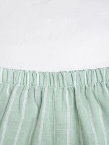 SHEIN Teen Girl Casual Daily Versatile Comfortable Fitted Striped Round Neck Ruffle Top And Long Pants Set - Mint Green - View 3