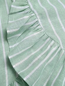 SHEIN Teen Girl Casual Daily Versatile Comfortable Fitted Striped Round Neck Ruffle Top And Long Pants Set - Mint Green - View 5