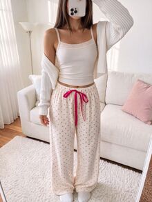 Comfortcana Women's Elastic Waist Drawstring Bow Polka Dot Long Pants - Multicolor - View 5