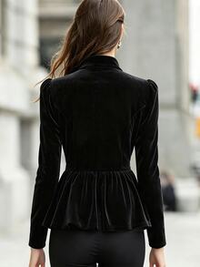 Balvessa Women's New Autumn/Winter Black Velvet Stand Collar Cinched ...