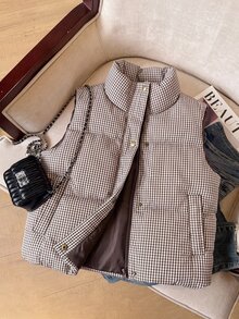 Muvela Women's Plaid Casual Versatile Winter Padded Vest - Brown - View 6