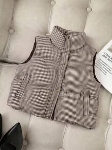 Muvela Women's Plaid Casual Versatile Winter Padded Vest - Brown - View 7