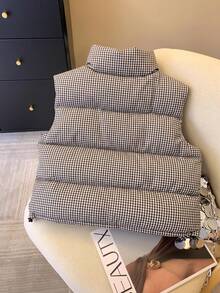 Muvela Women's Plaid Casual Versatile Winter Padded Vest - Brown - View 2