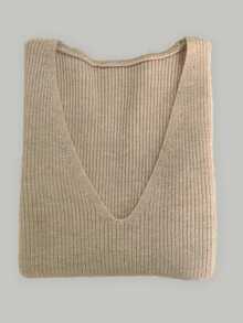 Rafferiza Women's Deep V-Neck Pocketed Solid Color Simple Comfortable Sweater Vest For Daily Casual Wear - Camel - View 9