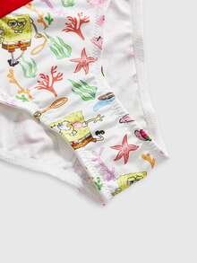 SpongeBob SquarePants | ROMWE Women's All-Over Print Camisole Top And Triangle Panty Sexy Lingerie Set - White - View 4