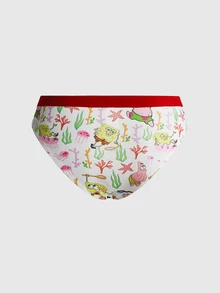 SpongeBob SquarePants | ROMWE Women's All-Over Print Camisole Top And Triangle Panty Sexy Lingerie Set - White - View 8